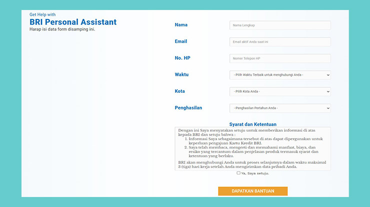 Selanjutnya Isilah Semua Kolom Pada Form Informasi Kemudian Klik Tombol Dapatkan Bantuan