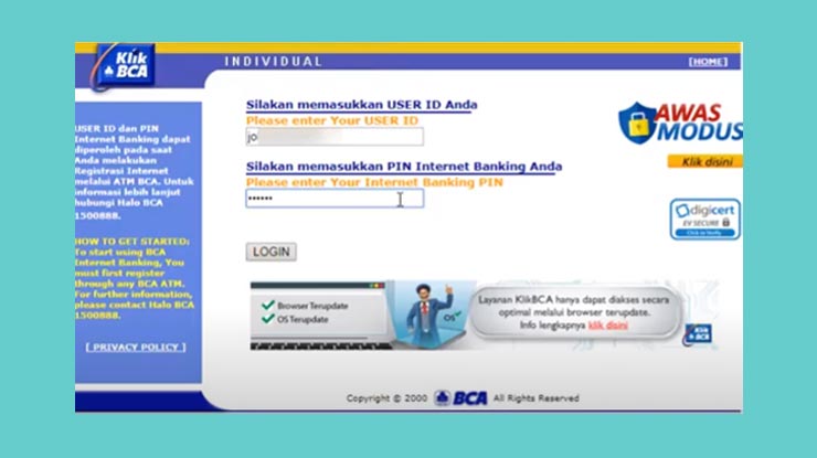 2 Selanjutnya Login Memakai User Id Dan Pin Internet Banking Bca