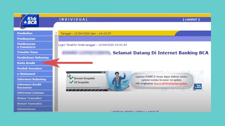 3 Lalu Pada Tampilan Layar Utama Pilih Menu Kartu Kredit Di Panel Sebelah Kiri Layar