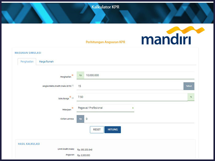 Contoh Simulasi Perhitungan Angsuran Kpr Bank Mandiri 1