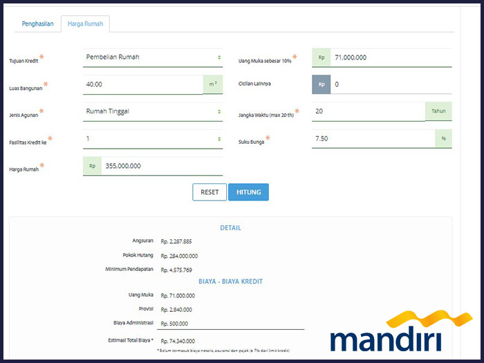 Contoh Simulasi Perhitungan Angsuran Kpr Bank Mandiri 2