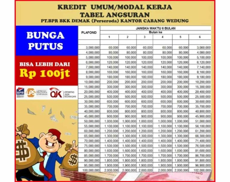 14 Tabel Angsuran Kredit BKK 2021 Jumlah Pinjaman, Tempo