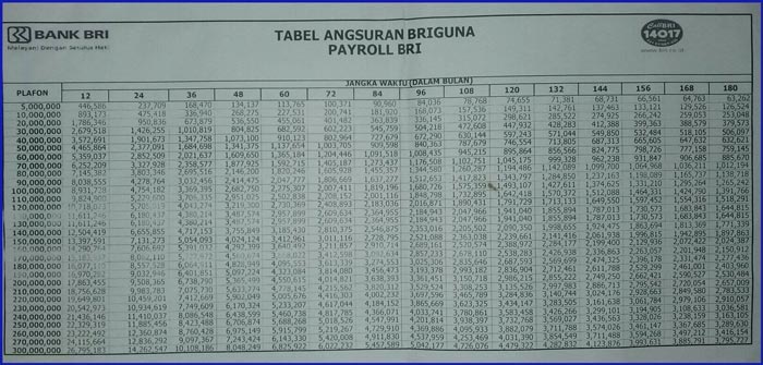 6 Tabel Angsuran Pinjaman Bri 100 Juta 2021 Bunga Brosur