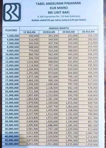 Tabel Kur Bri 50 Juta