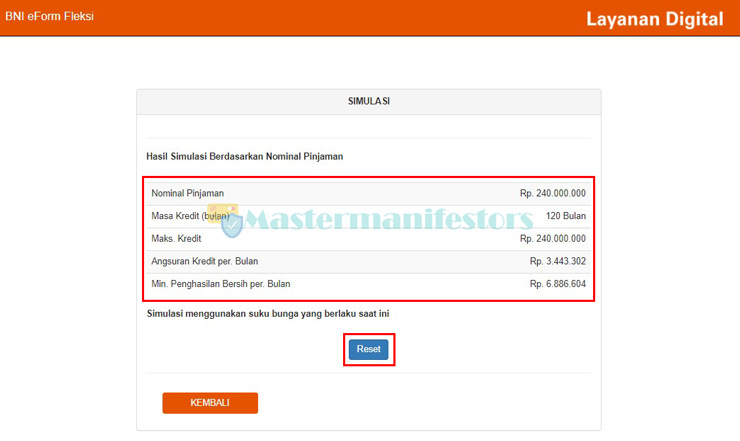 3 Simak Hasil Simulasi Angsuran Bni Fleksi