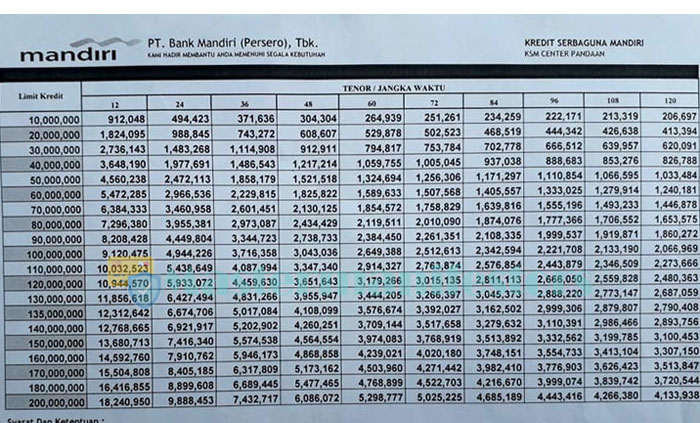 Tabel Pinjaman Mandiri 100 Juta 6