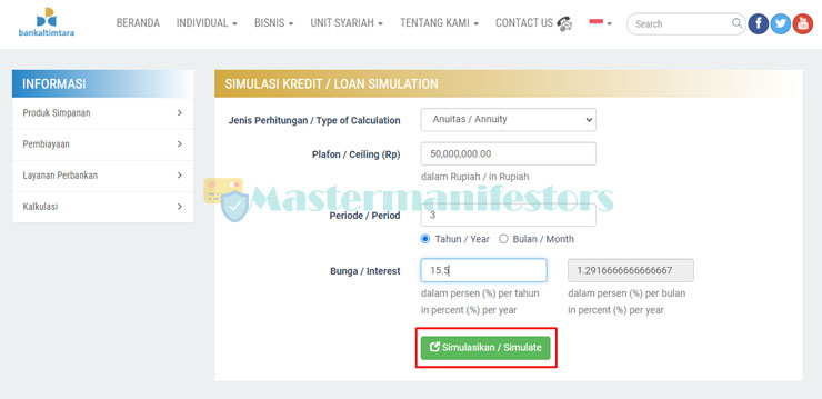 2 Masukkan Data Simulasi Angsuran Kur