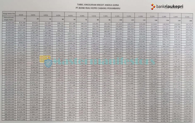 Tabel Pinjaman Bank Riau Kepri 2