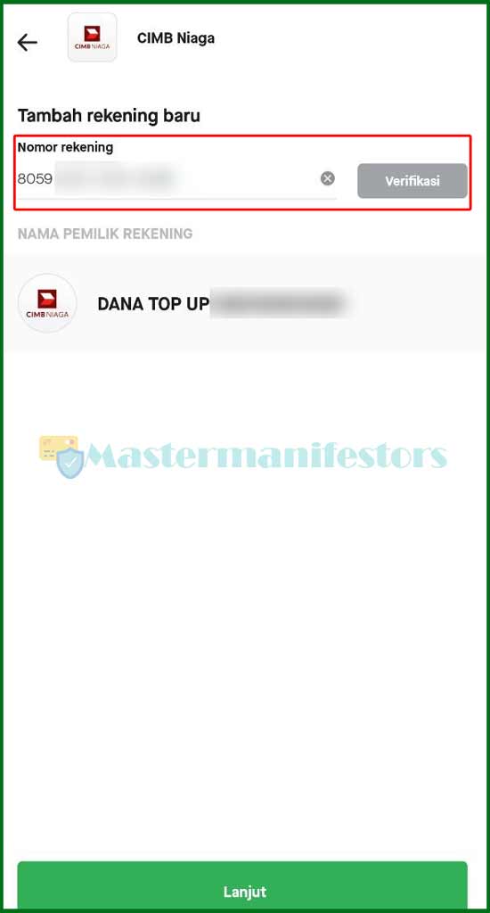 5 Masukkan Kode Bank dan Nomor Dana