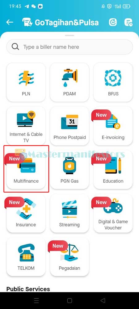Berikutnya tekan Multifinance.