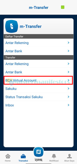 Pilih Menu BCA Virtual Account