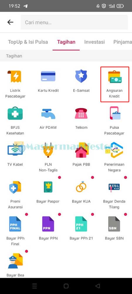 Selanjutnya klik menu Angsuran Kredit.