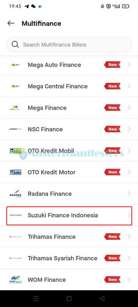 Setelah itu pilihlah Suzuki Finance Indonesia.