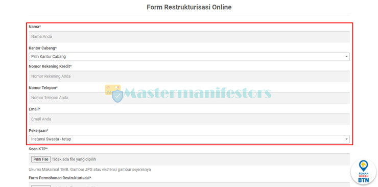 2. Isi Data Diri Pengguna KPR BTN