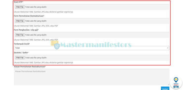 3. Masukkan Dokumen Pengajuan Penangguhan KPR BTN