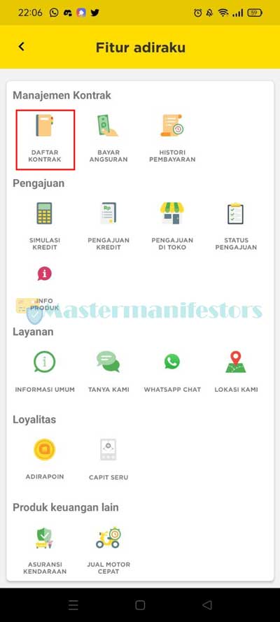 Berikutnya pilihlah menu Daftar Kontrak.