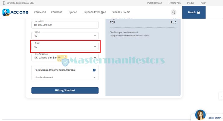 Kemudian klik salah satu tenor angsuran