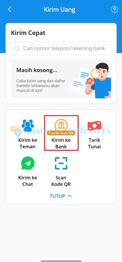 Pilih Kirim Ke Rekening Bank