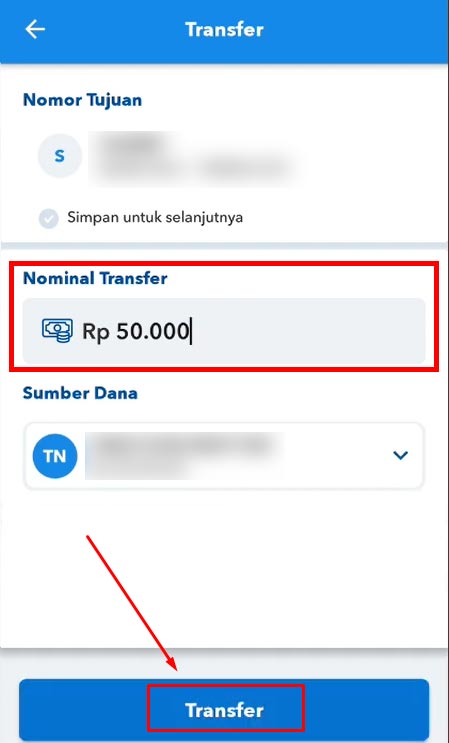 Masukkan Nominal Transfer