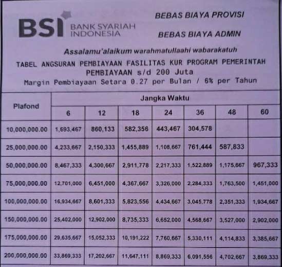 Tabel Angsuran Bsi Kur Kecil