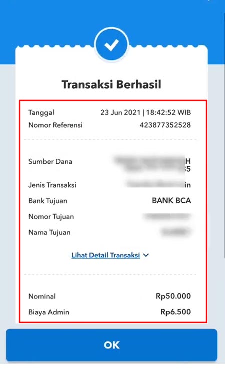 Transfer ke BCA Via BRImo Berhasil