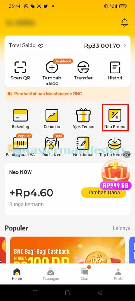 Masuk ke Menu Neo Promo