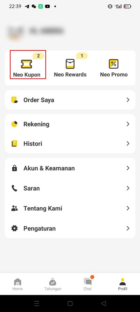 Pilih Menu Neo Kupon