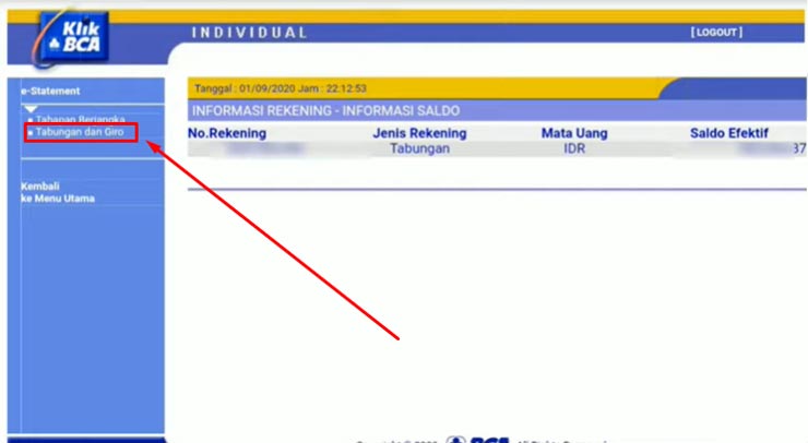 Pilih Menu Tabungan dan Giro