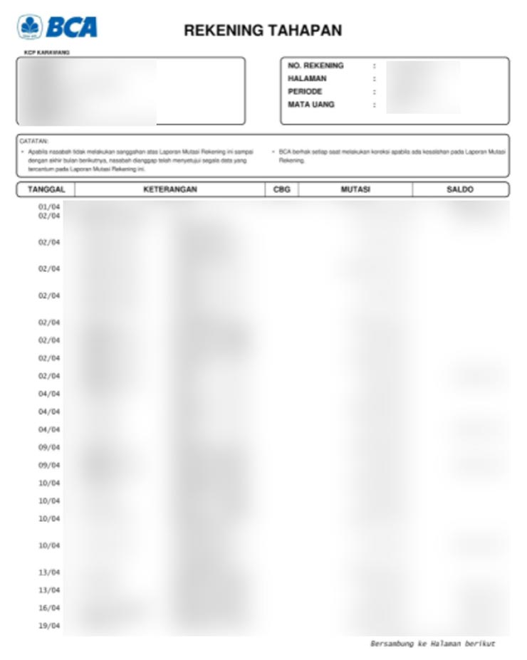 Simak Hasil Download Rekening Koran BCA