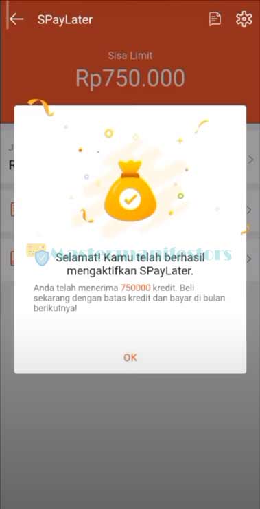 Jika sudah muncul tampilan seperti pada gambar di bawah artinya cara mengaktifkan Shopee Paylater berhasil