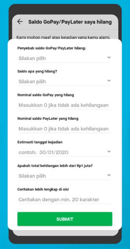 Masukkan Data Pengajuan Refund