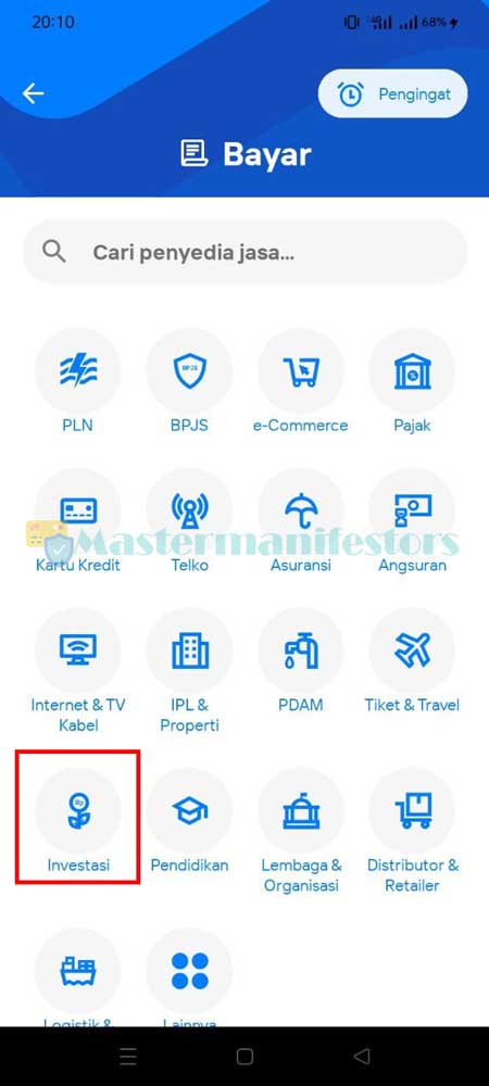 2. Bayar Lewat Menu Investasi