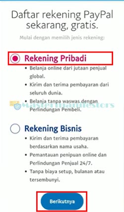 2. Pilih Rekening PayPal Pribadi