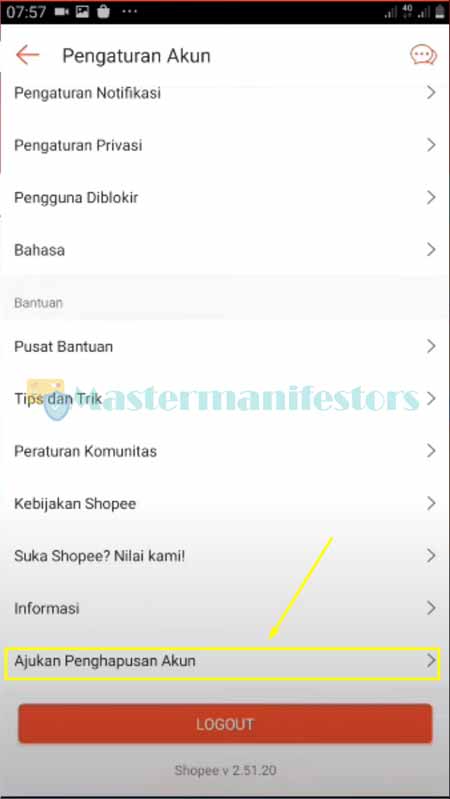 3. Lanjut Klik Pilihan Ajukan Penghapusan Akun