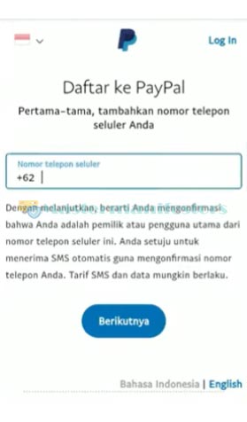 4. Masukkan Nomor HP Untuk Daftar PayPal Tanpa Kartu Kredit