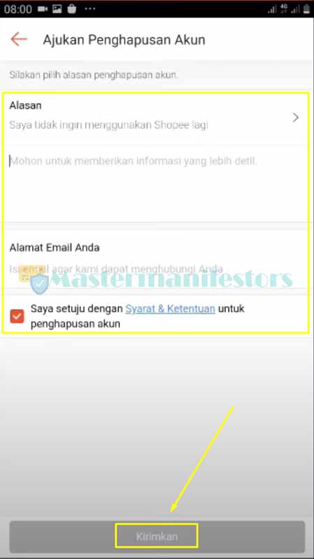 6. Masukkan Data Alasan & Email