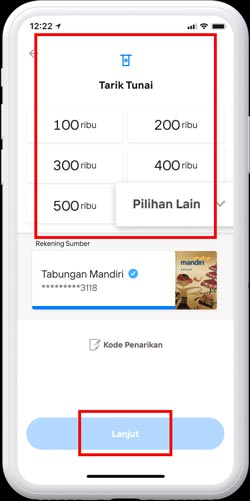 Selanjutnya pilih nominal tarik tunai sesuai keinginan.