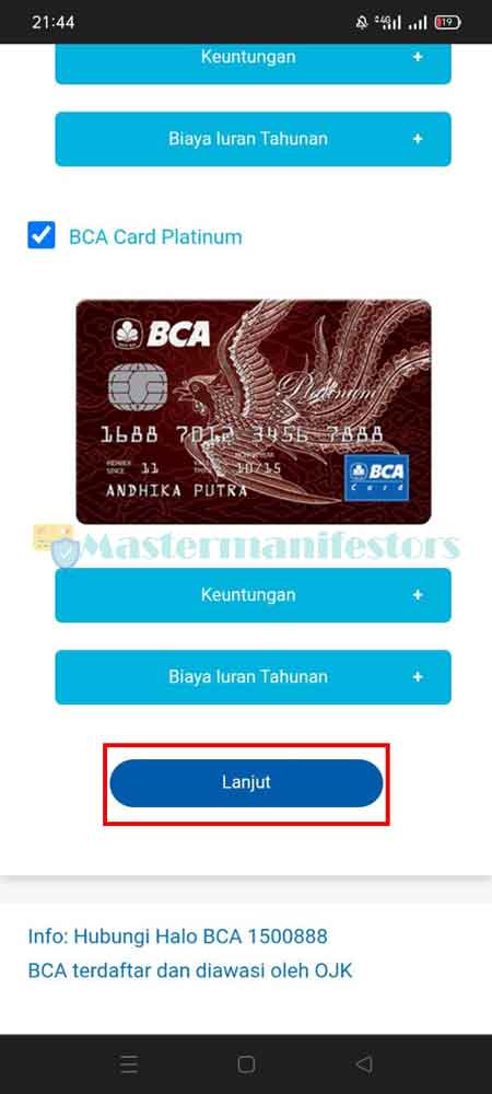 Kemudian pilih salah satu jenis Kartu Kredit BCA Wajib.