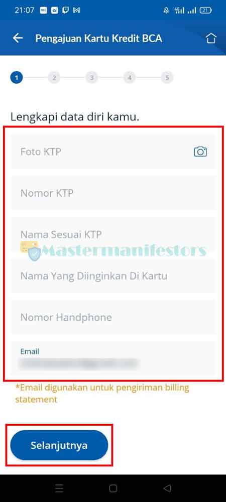 Lanjutkan dengan memasukkan data diri seperti Foto KTP, Nama, Nomor HP, Penghasilan hingga semua terisi.