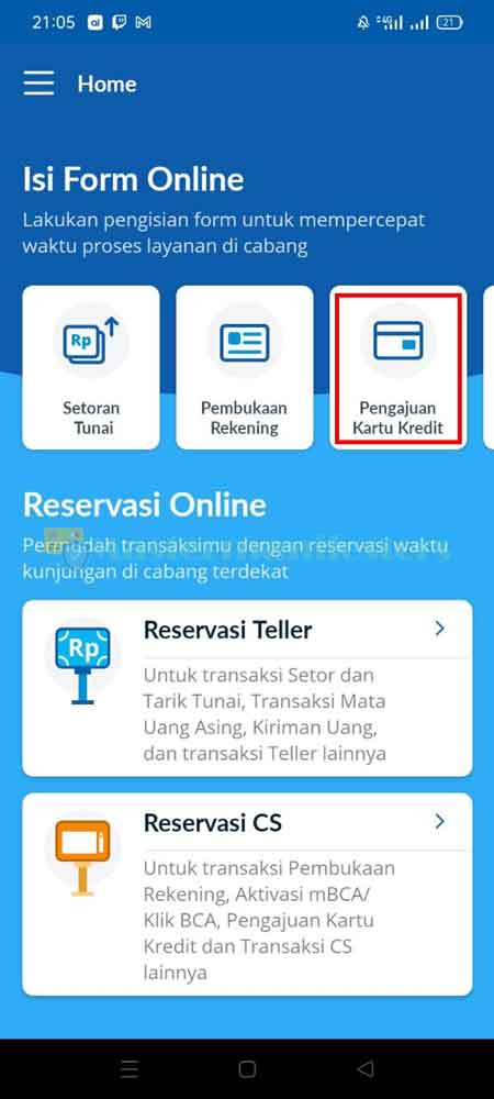 Pada tampilan utama klik tombol Pengajuan Kartu Kredit.