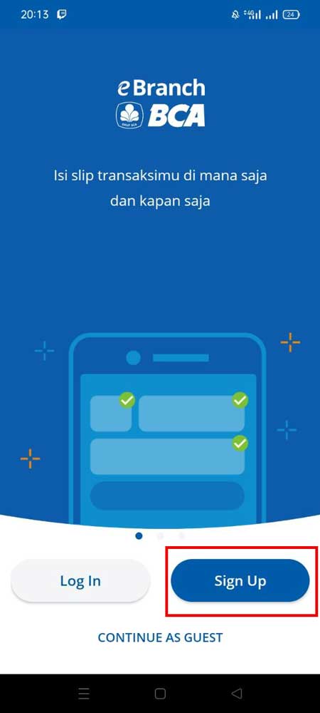 Selanjutnya masuk ke aplikasi lalu klik tombol Sign Up.