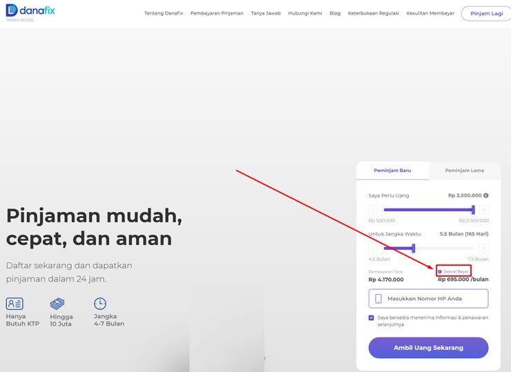 Setelah itu simak langsung besarnya total uang yang harus dikembalikan, lalu klik tombol Jadwal Bayar.