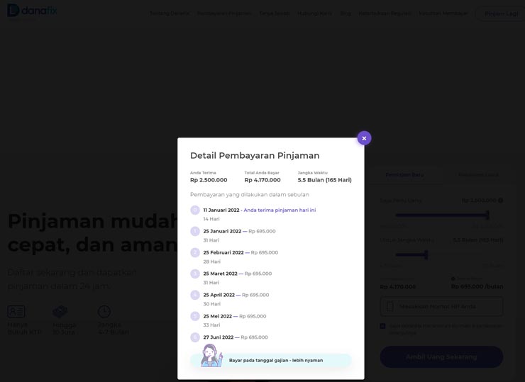 Terakhir simak Detail Pembayaran Danafix yakni tanggal jatuh tempo dan juga besaran angsurannya.