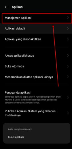 Berikutnya tekan menu Manajemen Aplikasi.