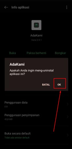 Kemudian tekan OK sebagai konfirmasi Uninstall AdaKami.