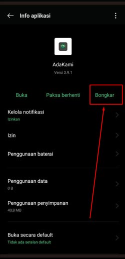 Setelah itu klik menu Bongkar atau Uninstall.