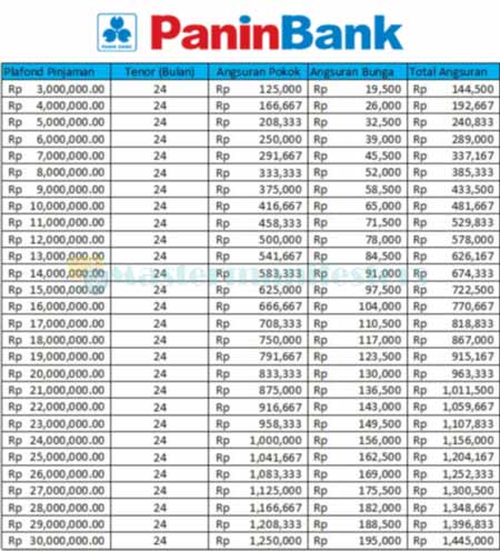 2. Tabel Angsuran Panin Tenor 24 Bulan