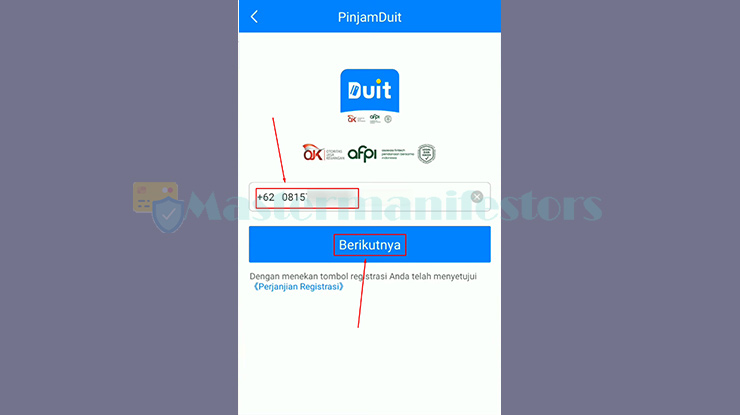 4. Memasukan Nomor Handphone