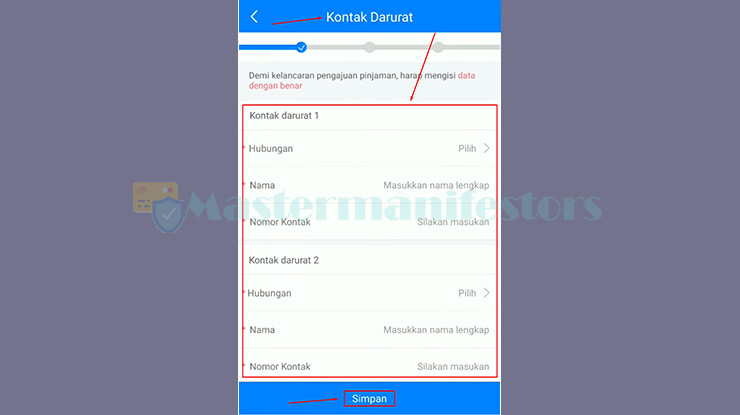 6. Memasukan Kontak Darurat Pinjaman Aplikasi PinjamDuit