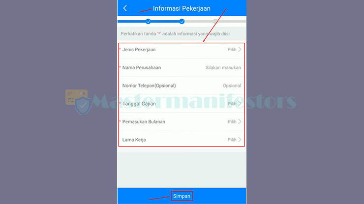 7. Mengisi Informasi Pekerjaan